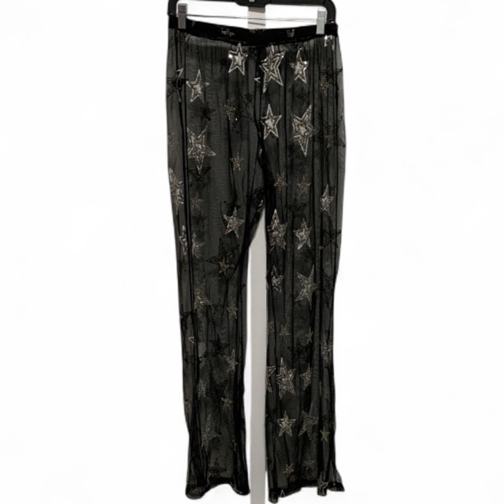 Beginning Boutique Sequin Star Sheer Black Pants